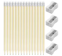 PETERMALLON HB Lot de 50 crayons à papier en bois naturel non laqué, pré-taillés, 19 cm de long, avec 4 taille-crayons, durables