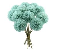 PETERMALLON Lot de 12 fleurs de boule de chrysanthème de soie, fleurs d'hortensia artificielles, bouquet de faux hortensia avec tiges, pour bouquet de mariage, maison, jardin, bureau, bleu