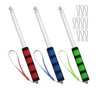 PETERMALLON Lot de 3 pôles de drapeau télescopiques, tige portable de 2 m, accessoires en acier inoxydable avec 10 clips pour voyage, camping, excursions, compétitions, guide de voyage enseignant