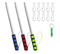 PETERMALLON Lot de 3 pôles de drapeau télescopiques, tiges portables de 2 m, accessoires en acier inoxydable, avec 10 crochets et 3 sifflets, pour voyage, camping, excursions