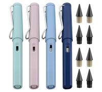 PETERMALLON Lot de 4 crayons sans encre éternelles en métal - Crayon infini avec gomme - Crayon sans fin avec 8 têtes interchangeables