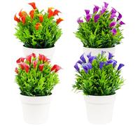 PETERMALLON Lot de 4 fleurs artificielles en pot pour intérieur et extérieur, café, salle de bain, salon, balcon, bureau