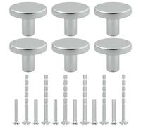 PETERMALLON Lot de 6 boutons de meuble ronds en métal argenté avec 2 types de vis assorties pour armoires, armoires, placards, tiroirs