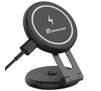 PETERONG Chargeur sans Fil de Voiture Magnétique Compatible avec MagSafe Charge pour Tesla Model 3/Y, Support Téléphone Voiture Adhesif de Invisible Pliable 360 ° pour iPhone 15/14/13/12-Noir