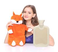 Peterpan Bouillotte en caoutchouc de 2 litres avec housse en forme d'animal, apportez un peu de confort à vos tout-petits cet hiver avec une bouillotte renard, capacité de 200 ml, orange