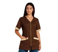Peter's abiti da lavoro Chemises de travail pour femme avec fermeture éclair, pour esthéticienne, coiffure, maître d'enfance, marron, S