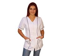 Petersabitidalavoro Blouse de travail pour esthéticienne, coiffeuse, chef, pour femme, avec fermeture éclair, noir, Blanc avec insert, Large