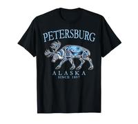 Petersburg Alaska Tribal Art Caribou Since 1897 Lettres Cyan T-Shirt