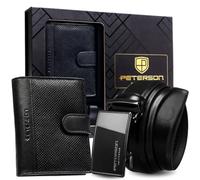 Peterson Coffret cadeau: portefeuille RFID + ceinture cuir naturel pantalon