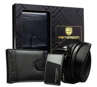 Peterson Coffret cadeau: portefeuille RFID étendu + ceinture homme pantalon