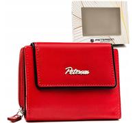 Peterson | Petit porte-monnaie pour femme, en cuir naturel, avec bouton-pression et fermeture éclair, noir, rouge, 13x11 cm