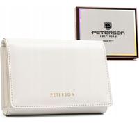 Peterson | Porte-monnaie écologique pour femme, en cuir, avec bouton-pression et fermeture éclair, blanc, 13x9 cm