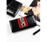 Peterson | Porte-monnaie élégant, avec motif tendance peau de serpent, cuir naturel, noir, 19x10 cm