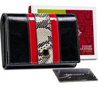Peterson | Porte-monnaie élégant pour femme, avec motif RFID peau de serpent, cuir naturel, noir, 14x11.5 cm