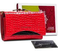 Peterson | Portefeuille laqué, motif crocodile, cuir naturel, rouge, 12x8 cm