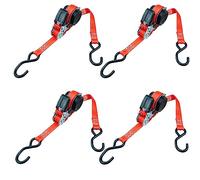 PETEX Lot de 4 Sangles d'arrimage à cliquet automatiques, 1 pièce, 5 m x 25 mm, 350/700 daN, Rouges, Crochets en S