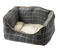 Petface Lit carré Gris avec fenêtre à Carreaux, Taille S