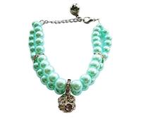Petfavorites ™ de luxe fabriqué à la main Série 2 rangées de perles strass bijoux de collier de collier de chien animal domestique avec Bling gravé Boule de cristal Charm pendentif pour animaux domestiques Chats Chiens de petite taille femelle Chiot Chihuahua Yorkshire Filles Costume tenues, réglable, Neck Size:8"-10", bleu
