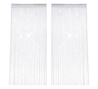 PetGlimmer 2 Pièces Rideaux Fils, 100 X 200 cm Clignotant Rideau Perle, Blanc String Porte Rideau, Séparation D'espace, Anti Mouche pour Porte Exterieure pour Mariage, Café, Décoration de Fenêtre