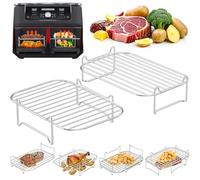 PETHREE Grille Air Fryer Stackable, 2 Pcs Accessoires Air Fryer Chaud Dual Zone, Accessoires pour Friteuse à air En Acier Inoxydable 304 Compatible avec Ninja Foodi Dual, Cosori Twinfry et Autres