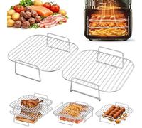 PETHREE Grille Air Fryer Stackable, 2Pcs Air Fryer Accessoires en Acier Inoxydable 304, Carrées Grill Airfryer pour Cosori 5,5L/6L/6,4L, Ninja 6,2L, Philips 7,2L, Russell Hobbs 5,5L et Autres AirFryer