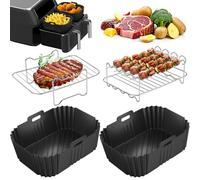 PETHREE Moule Silicone Air Fryer Ninja, Accessoires Air Fryer pour Ninja Foodi AF400EU AF300EU 7,6L-9,5, Silicone Moule Air Fryer avec Ninja Grill, 4 Pièces Dual Air Fryer Accessoires - Sans BPA