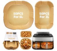 PETHREE Papier Cuisson Air Fryer, 100 Pcs Air Fryer Papier Cuisson pour Philips Dual Basket 3000/5000 Série 6L/3L, Papier Airfryer pour Tefal EY9018, Cecotec 9000, Lakeland 5L/3L Cookwise 6L/3L