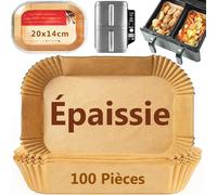 PETHREE Papier Cuisson pour Ninja Air Fryer, 100 Pièces Épaissi 20x14cm Papier Rectangulair Sulfurisé pour Friteuse, Accessoires Moule pour Ninja AF300EU/AF400EU, Autre Double Compartiment Airfryer