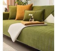 Funny Fuzzy Sofa Cover, Herringbone Chenille Fabric Furniture Protector Sofa Cover, Cosy Solid Colour Non-Slip Couch Cover (Green,110 * 210cm)