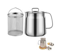 Peticehi Stainless Steel Oil Filter Pot with Strainer for Kitchen, 304 Stainless Steel, Large Capacity, Versatile Oil Fryer and Filter Cup Combo Vessel (2L)