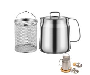 Peticehi Stainless Steel Oil Filter Pot with Strainer for Kitchen, 304 Stainless Steel, Large Capacity, Versatile Oil Fryer and Filter Cup Combo Vessel (2L)