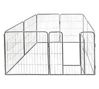 Petigi Parc Enclos Cage pour Chiens Chiots Animaux Lapin Métal Solide 80 x 80 cm 8 Panneaux Argent