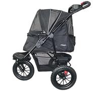 PETIQUE Chinook Noir Poussette de Luxe pour Chien jusqu’à 23KG | Pneus EVA 12" sans Gonflage | Pliable d’une Main | Coussin Lavable | Sangles Réfléchissantes | Panier & Porte-Gobelets