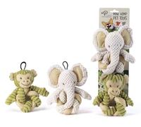 PETIQUE Mini Jouets en Chanvre Twist - Singe et Éléphant, Corde en Chanvre Naturel pour Petits Chiens
