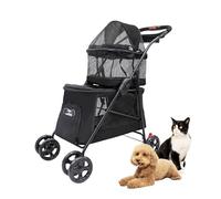 PETIQUE Poussette à deux étages pour animal domestique, poussette à deux niveaux pour chat et chien, légère mais robuste, lavable, facile à plier et design noir élégant