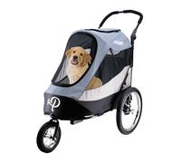 PETIQUE Trailblazer Jogger Chariot pour Chiens Moyens & Chats, Poussette Animaux Ventilée avec Poignée Réglable, Roues Gonflables, Laisse Intégrée, Fenêtre & Tissu Lavable - Gris