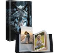 Petit album photo de 10,2 x 15,2 cm pour 120 photos, couverture en cuir synthétique avec bande élastique, mini livre photo pour famille, bébé, anniversaire de mariage, voyage, scrapbooking, loup aux