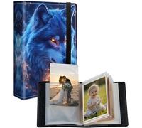 Petit album photo de 10 x 15 cm pour 120 photos, couverture en cuir synthétique avec bande élastique, mini livre photo pour famille, bébé, anniversaire de mariage, voyage, scrapbooking, bleu loup