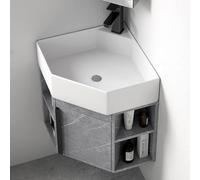 Petit Angle Lave Main Avec Meuble,Lave Main D Angle Wc Avec Meubl,Lavabo Suspendu À Fixer Au Mur,Lavabo Mural En Céramique Blanche,Lavabo À Poser Pour Petits Invités,Pour Vestiaire(Gray,40CM/15.7IN)