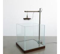 Petit aquarium Betta avec lumière LED et support en bois - Kit de démarrage pour aquarium Betta de 20,3 cm - Comprend un outil de nettoyage, un chiffon et un tapis pour bureau, chambre à coucher