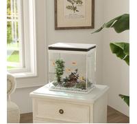Petit aquarium complet 14L aquarium en verre avec système de filtration éclairage LED pompe à eau 30 x 20 x 33 cm blanc