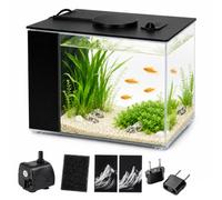 Petit Aquarium Complet 3,7 L, Aquarium avec Filtre, Aquarium Robuste Prêt À L’Emploi, avec Pompe À Eau Réglable, Éponge Filtrante, Prise USB, pour Petits Poissons, Crevettes Et Plantes (Noir)