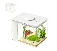 Petit aquarium complet en acrylique de 4,3 l avec pompe à filtre, éclairage LED, 20 x 15 x 15 cm, pour petits poissons de combat (blanc)
