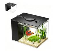Petit aquarium complet en acrylique de 4,3 l avec pompe à filtre, éclairage LED, 20 x 15 x 15 cm, pour petits poissons de combat (noir)