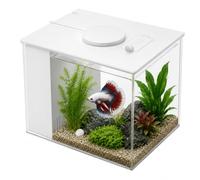 Petit Aquarium Complet, Mini Aquarium Plastique, avec Pompe de Filtration et Éclairage LED Réglable, Aquarium à Circulation Automatique, pour Petits Poissons, Crevettes et Plantes Aquatiques (White)