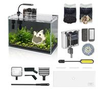 Petit aquarium en verre de 18 litres, kit de démarrage avec pompe à eau, filtre à lumière vive, roches, gravier, plantes Betta sans bord