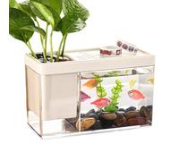Petit aquarium - Mini aquarium | Petit bureau avec porte-stylo | Pour bureau, dortoir, maison, créatif, transparent, Betta Fishh Landscaping Rack de rangement Organiseur Boîte de papeterie Transparent