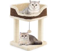 Petit arbre à chat COSTWAY, arbre à chat avec siège en peluche, balle & griffoirs en sisal, arbre à chat en bois, meuble pour chats, tour pour chats, 38x38x51cm, Beige