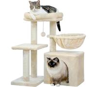 Petit Arbre à Chat, Tour pour Chat à Plusieurs Niveaux avec Poteau à Griffer Recouvert De Sisal, Condo Confortable Et Perchoir Supérieur pour Chats D'intérieur, Adapté à L'été, Beige Beige
