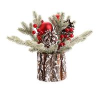 Petit Arbre de Noël avec Base de Table réaliste Mini Arbre Noël avec du cône pins Baies Rouge Ornement Table Chaude pour décorations Mini